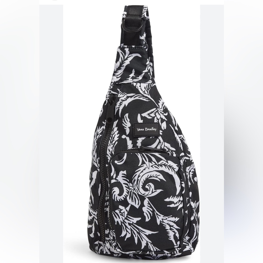Vera Bradley ReActive Sling Backpack in Glass Vines Black White Recycled